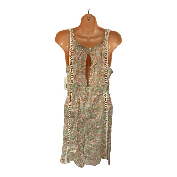 AQUA Rayon Shift Floral Weekend Casual Peasant Nap Dress Crochet Trim Sundress - Picture 8 of 16